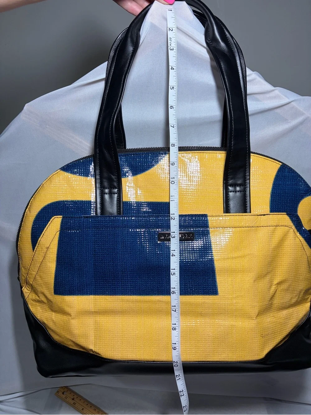 Rareform: Yellow and Navy Duffel Bag with Black Handles